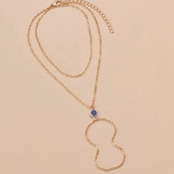 Blue Rhinestone Mittens Anklet Golden Chain - Picture 4 of 7